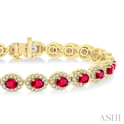 Oval Shape Gemstone & Halo Diamond Bracelet