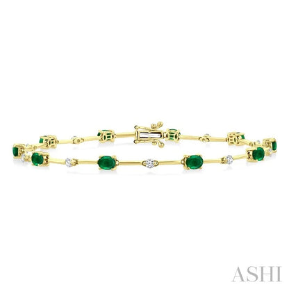 Oval Shape Bar Link Gemstone & Diamond Bracelet