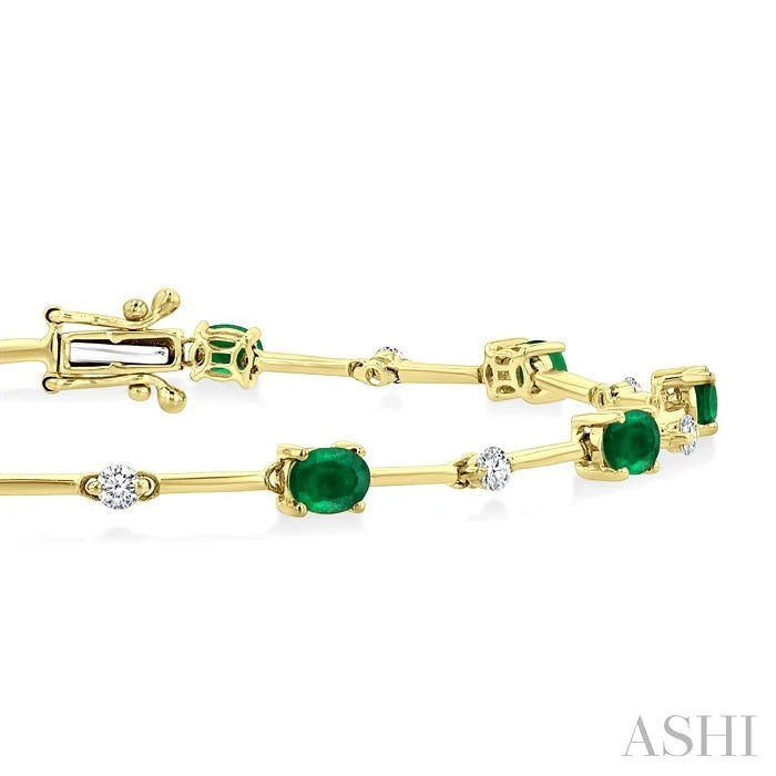 Oval Shape Bar Link Gemstone & Diamond Bracelet