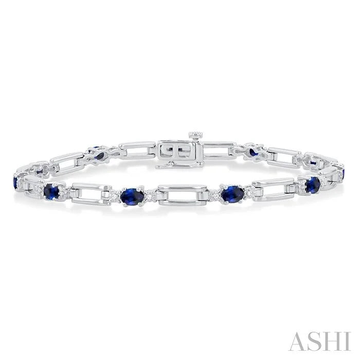 Paperclip Oval Shape Gemstone & Diamond Bracelet