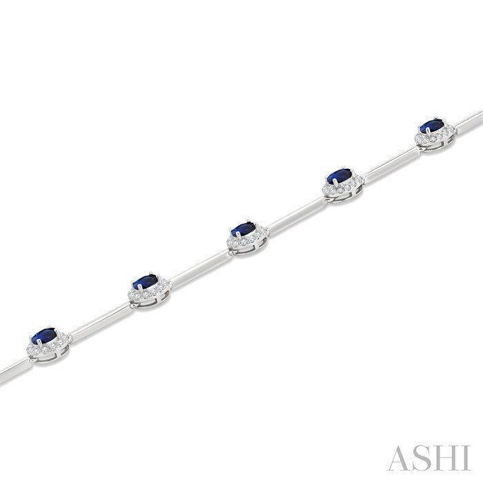 Oval Shape Gemstone Halo Diamond Bar Bracelet