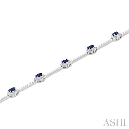Oval Shape Gemstone Halo Diamond Bar Bracelet