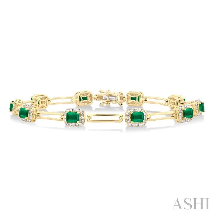 Emerald Shape Gemstone Halo Diamond Bracelet
