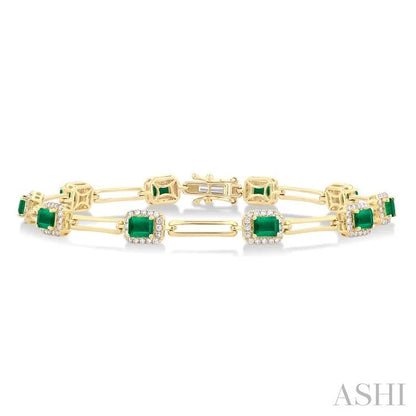 Emerald Shape Gemstone Halo Diamond Bracelet
