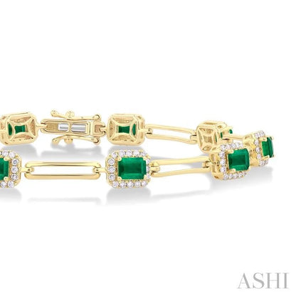 Emerald Shape Gemstone Halo Diamond Bracelet