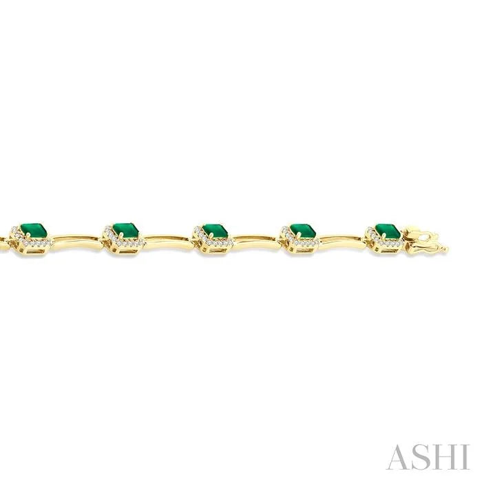 Emerald Shape Gemstone Halo Diamond Bracelet