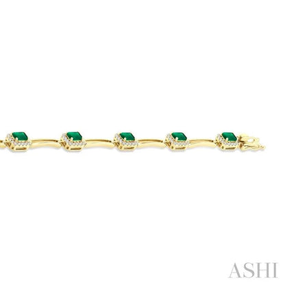 Emerald Shape Gemstone Halo Diamond Bracelet