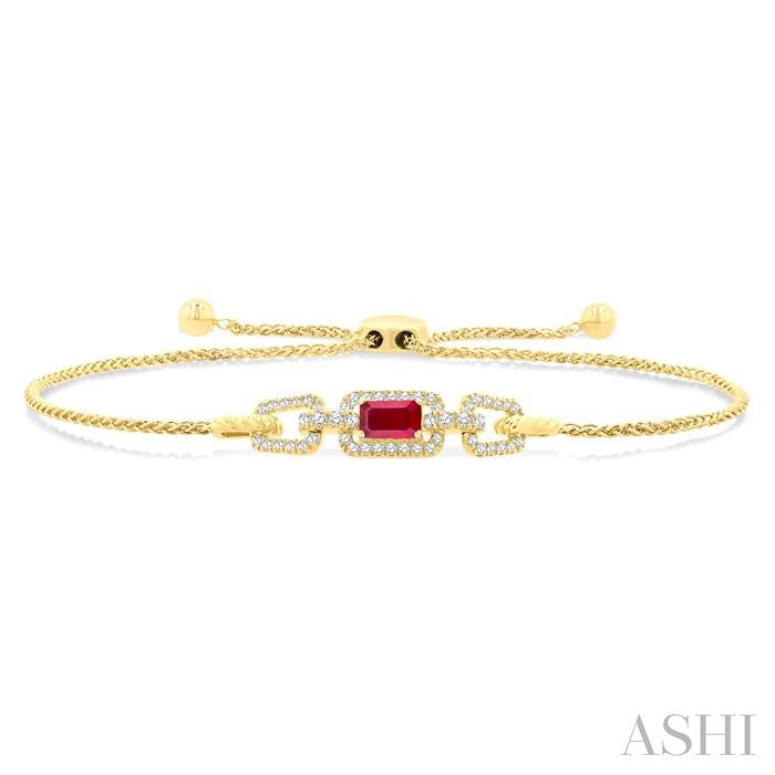 Emerald Shape Gemstone & Diamond Lariat Bracelet