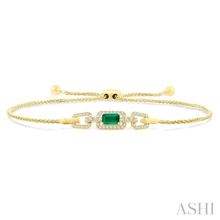 Emerald Shape Gemstone & Diamond Lariat Bracelet