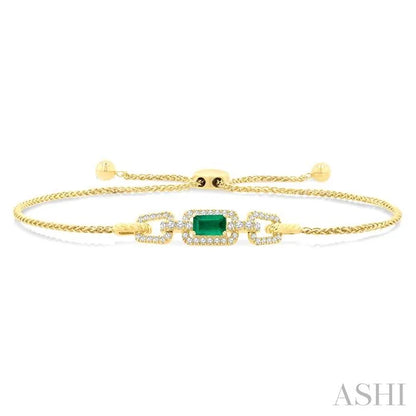 Emerald Shape Gemstone & Diamond Lariat Bracelet