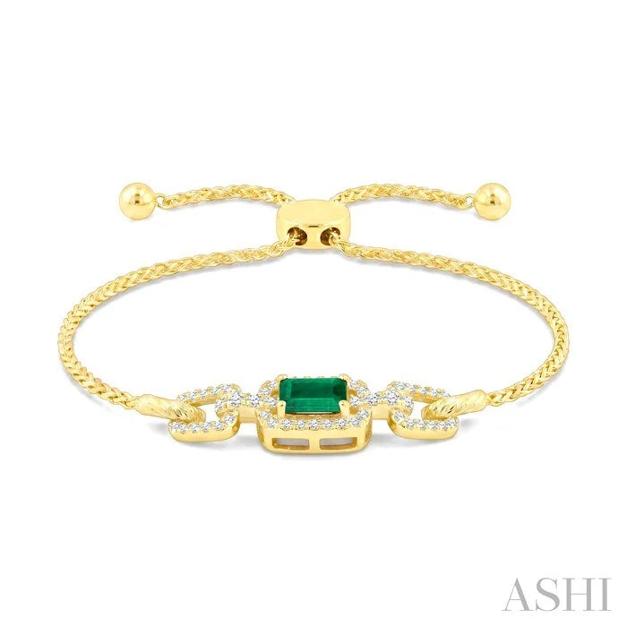 Emerald Shape Gemstone & Diamond Lariat Bracelet