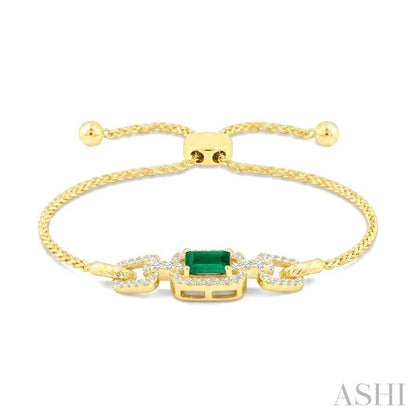 Emerald Shape Gemstone & Diamond Lariat Bracelet