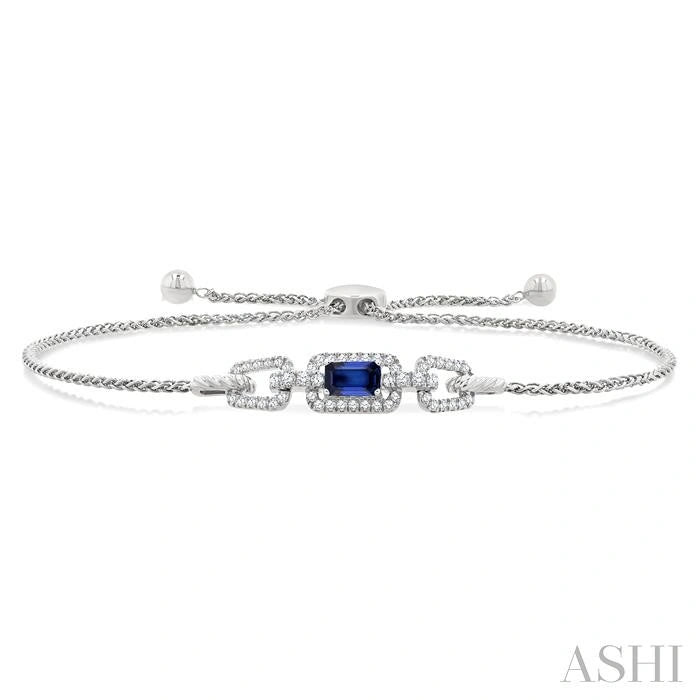 Emerald Shape Gemstone & Diamond Lariat Bracelet