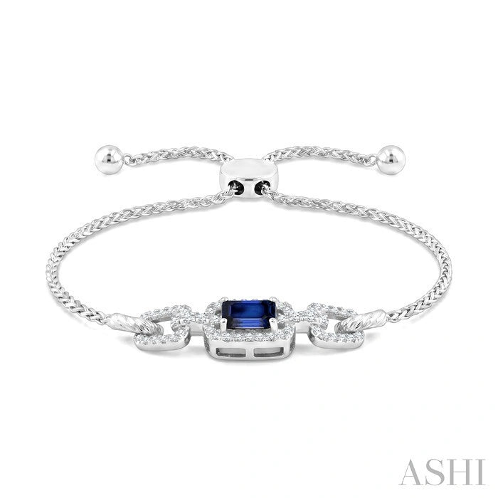 Emerald Shape Gemstone & Diamond Lariat Bracelet