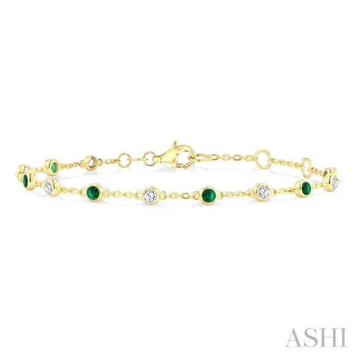 Bezel Gemstone & Diamond Station Chain Bracelet