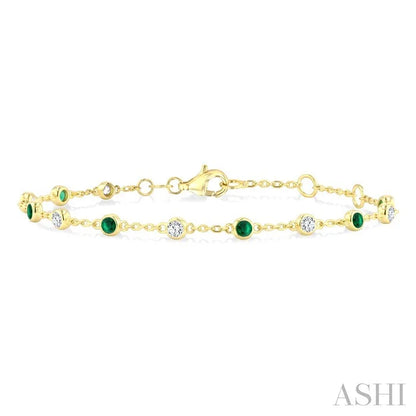 Bezel Gemstone & Diamond Station Chain Bracelet