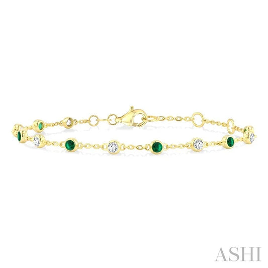 Bezel Gemstone & Diamond Station Chain Bracelet