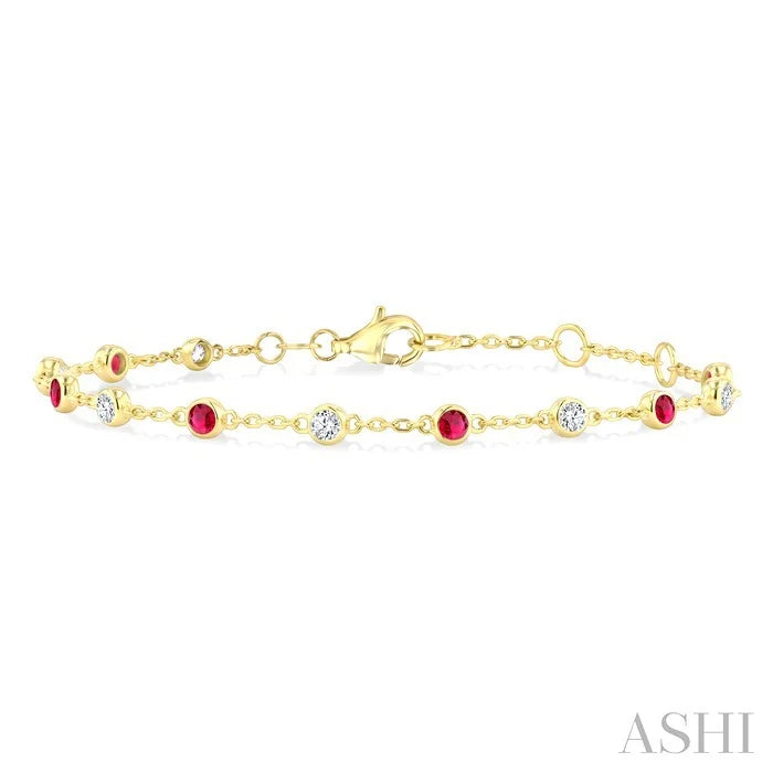 Bezel Gemstone & Diamond Station Chain Bracelet