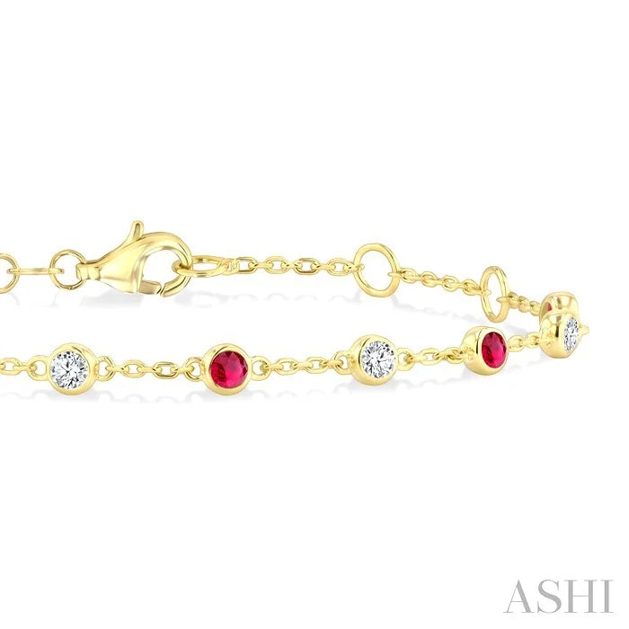 Bezel Gemstone & Diamond Station Chain Bracelet