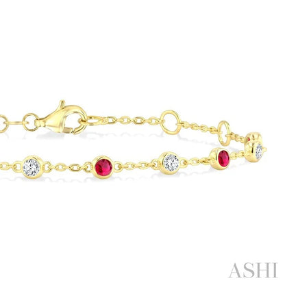 Bezel Gemstone & Diamond Station Chain Bracelet