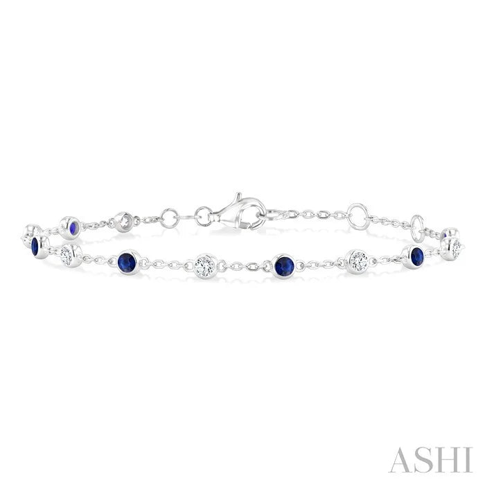 Bezel Gemstone & Diamond Station Chain Bracelet