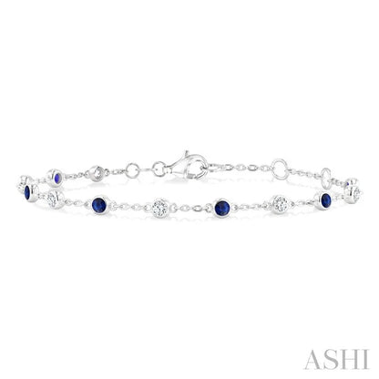 Bezel Gemstone & Diamond Station Chain Bracelet