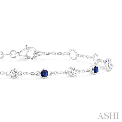 Bezel Gemstone & Diamond Station Chain Bracelet