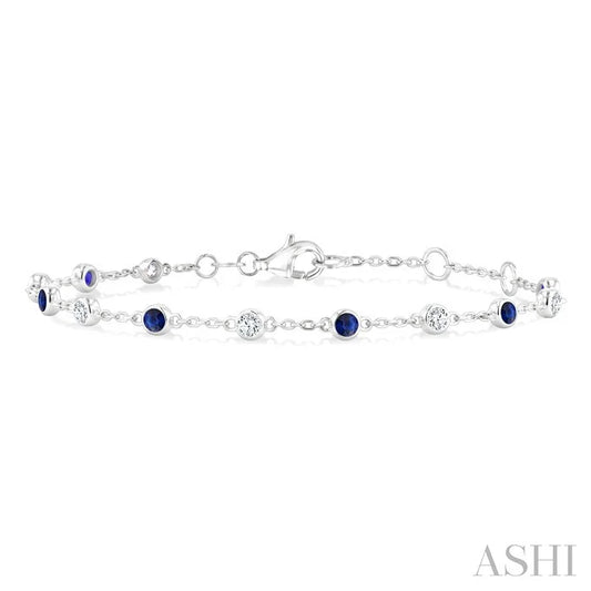 Bezel Gemstone & Diamond Station Chain Bracelet
