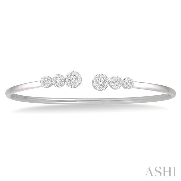 Stackable Round Shape Lovebright Diamond Open Cuff Bangle