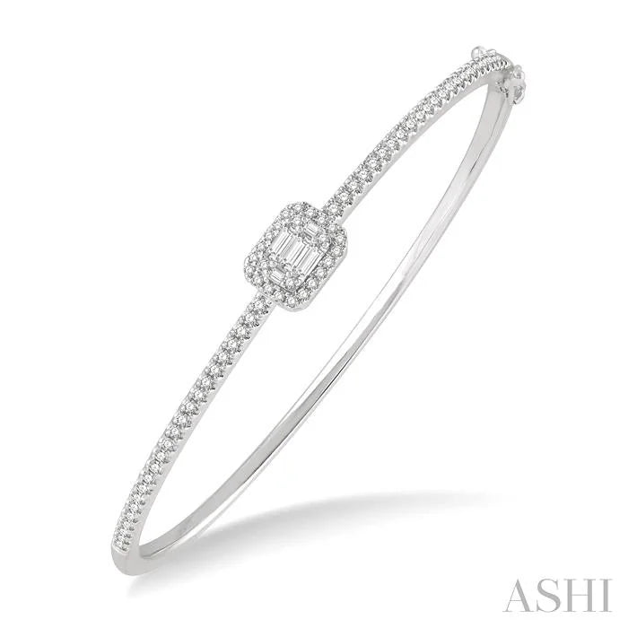 Emerald Shape Halo Fusion Diamond Fashion Bangle