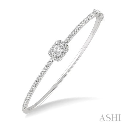 Emerald Shape Halo Fusion Diamond Fashion Bangle