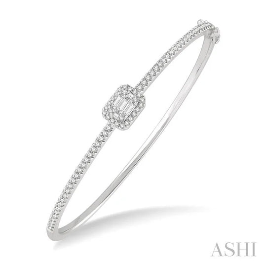 Emerald Shape Halo Fusion Diamond Fashion Bangle