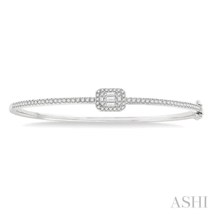 Emerald Shape Halo Fusion Diamond Fashion Bangle