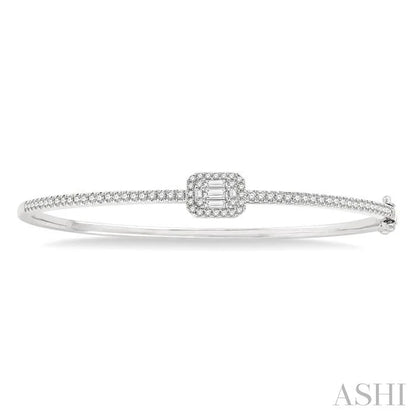 Emerald Shape Halo Fusion Diamond Fashion Bangle