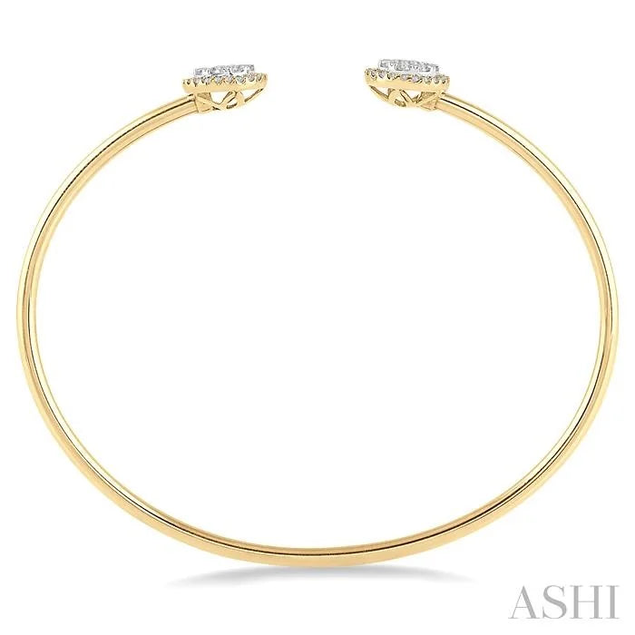 Stackable Round Shape Halo Lovebright Essential Diamond Open Cuff Bangle