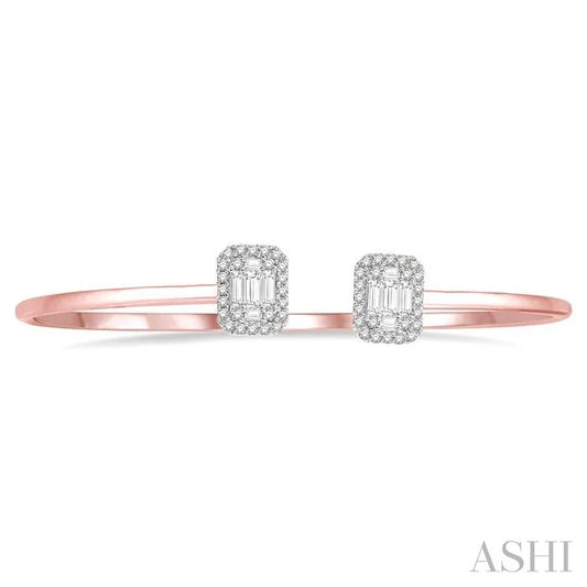 Stackable Emerald Shape Halo Fusion Diamond Open Cuff Bangle