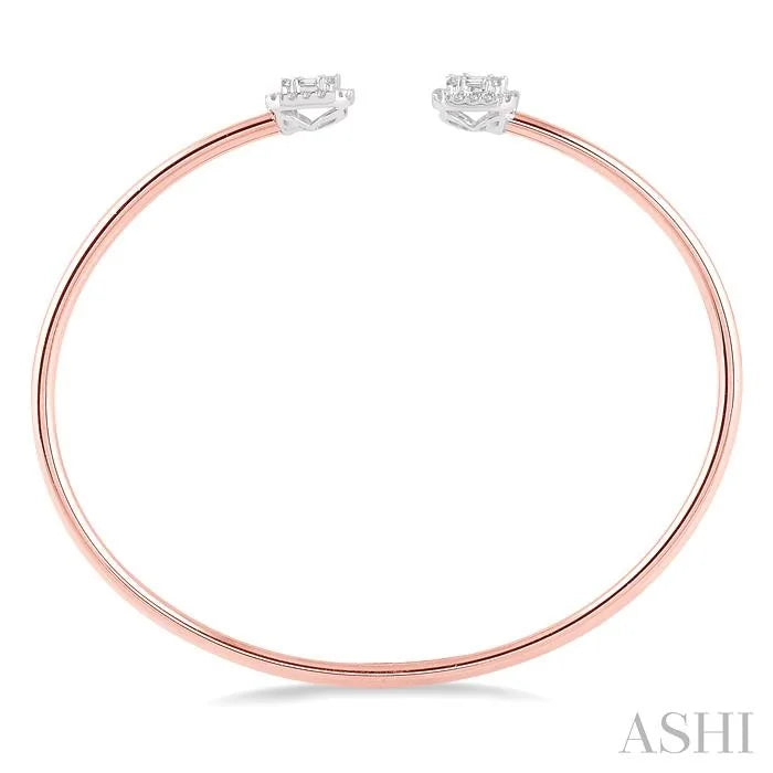 Stackable Emerald Shape Halo Fusion Diamond Open Cuff Bangle