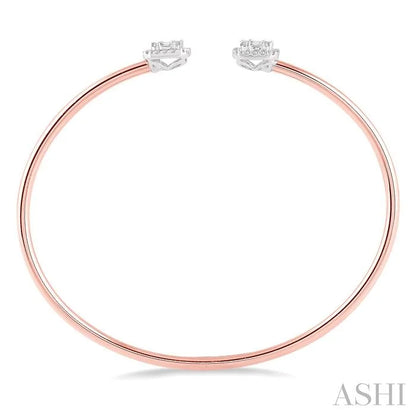 Stackable Emerald Shape Halo Fusion Diamond Open Cuff Bangle