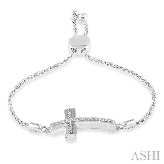 Silver Sideway Cross Diamond Lariat Fashion Bracelet