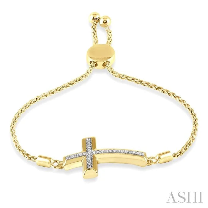 Gold Vermeil Sideway Cross Diamond Lariat Fashion Bracelet
