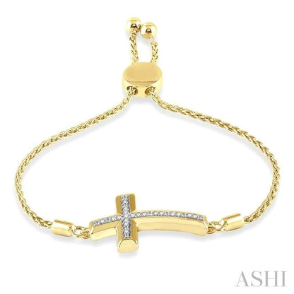 Gold Vermeil Sideway Cross Diamond Lariat Fashion Bracelet