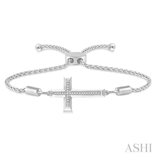 Silver Sideway Cross Diamond Lariat Fashion Bracelet