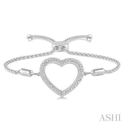 Silver Heart Shape Diamond Lariat Bracelet