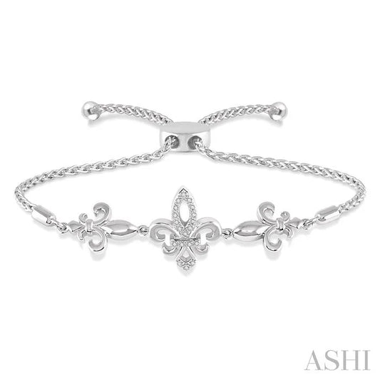 Silver Fleur De Lis Diamond Lariat Bracelet