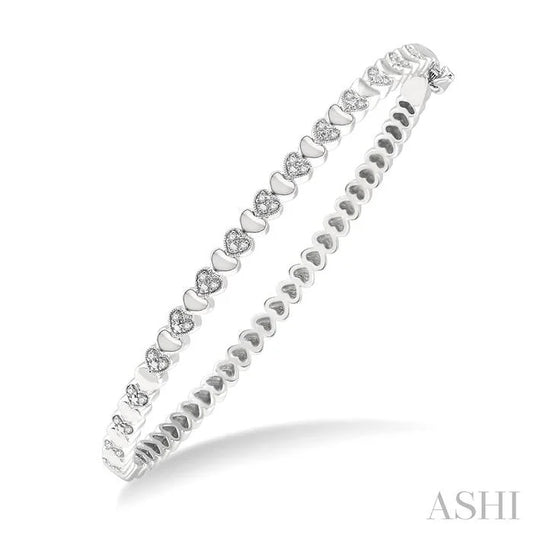 Silver Puffed Heart Shape Diamond Bangle