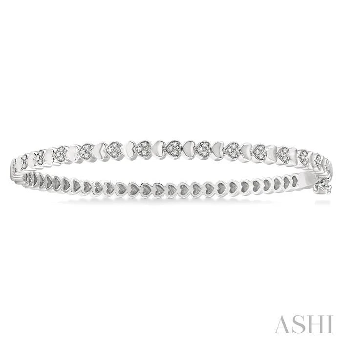 Silver Puffed Heart Shape Diamond Bangle