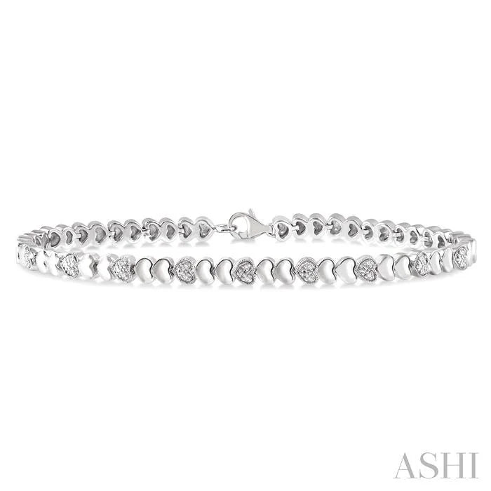 Silver Puffed Heart Shape Diamond Bracelet