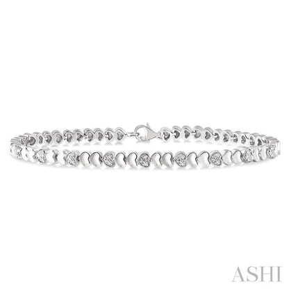 Silver Puffed Heart Shape Diamond Bracelet