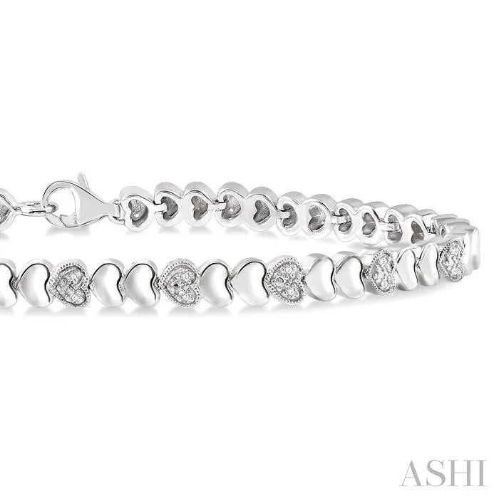 Silver Puffed Heart Shape Diamond Bracelet