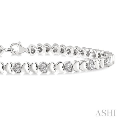 Silver Puffed Heart Shape Diamond Bracelet